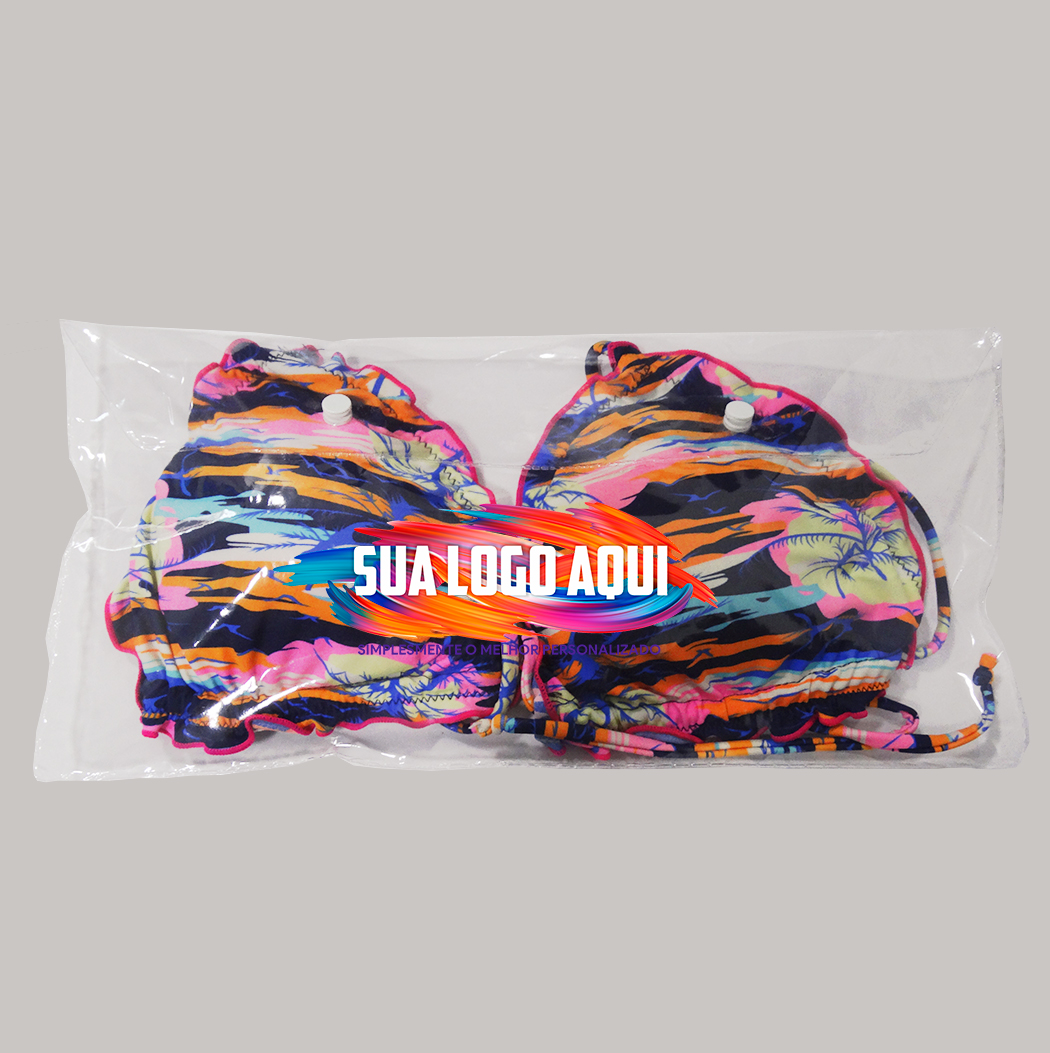 Embalagem plástica 39X25cm em PVC cristal para lingerie, biquíni - Logo
